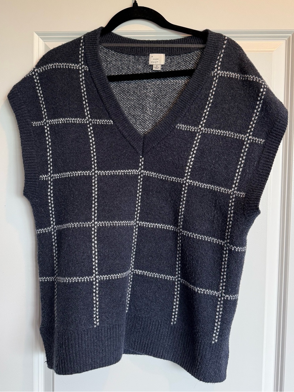 a new day Navy Windowpane V-Neck Sweater Vest